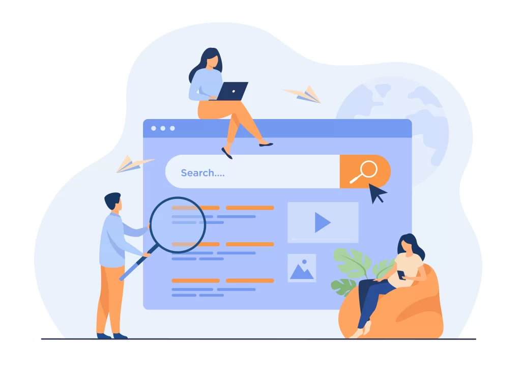 Imagem mostra pessoas usando ferramentas de pesquisa, pode se interpretar que o SEO ajuda o seu site a aparecer mais para essas pessoas.